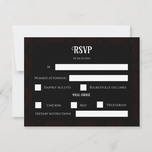 黒と赤のフローラゴシックのダークエレガントな結婚式 出欠カード (裏面)