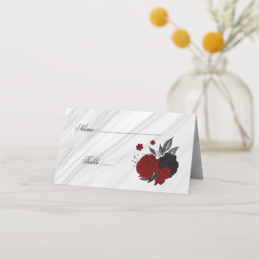 黒と赤のフローラ大理石座席表 プレイスカード (正面)