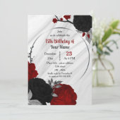 黒と赤のフローラ幾何学誕生日パーティー 招待状 (スタンド正面)