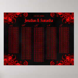 黒と赤のフローラ結婚のテーブル座席表 ポスター