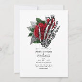 黒と赤のフローラ結婚ゴシックのQRコード 招待状 (正面)