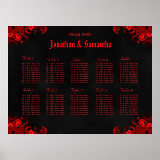 黒と赤のフローラ10のテー結婚ブルの座席表 ポスター (正面)