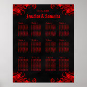 黒と赤のフローラ12結婚のテーブル座席表 ポスター (正面)