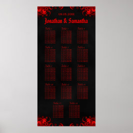 黒と赤のフローラ14のテーブ結婚ルのシーティングチャート ポスター
