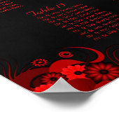 黒と赤のフローラ14のテーブ結婚ルのシーティングチャート ポスター (角)