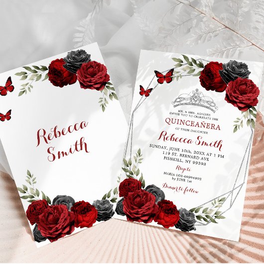 黒と赤のブルゴーニュバラクラウンキンセアニラ 招待状