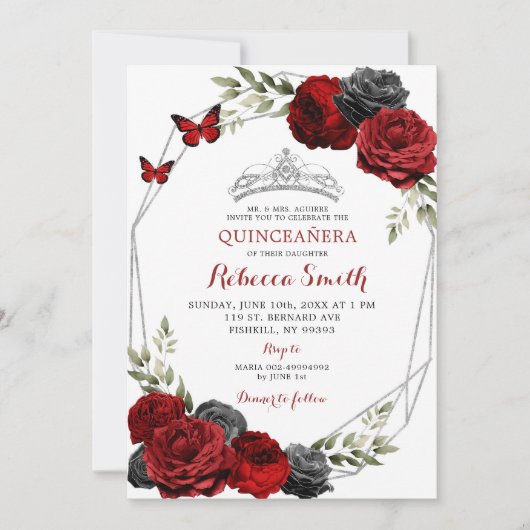 黒と赤のブルゴーニュバラクラウンキンセアニラ 招待状 (正面)