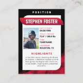 黒と赤のベースボールトレーディングカードの野球選手 コーリングカード (裏面)