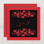 黒と赤のポピーモノグラム招待状 招待状 (正面/裏面)