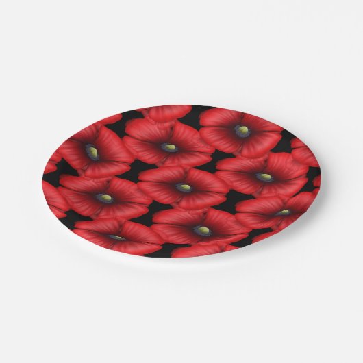 黒と赤のポピー花のパターン紙プレート ペーパープレート (アングル)