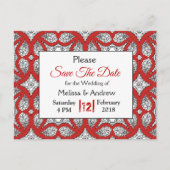 黒と赤のマンダラウェディング日付を保存 案内ポストカード (正面)