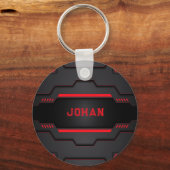 黒と赤のメタリック幾何デザイン キーホルダー (正面)