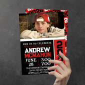 黒と赤のモダン卒業写真 招待状