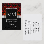 黒と赤のモノグラムのダマスク 名刺 (正面/裏面)