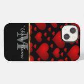 黒と赤のモノグラムラブハート柄 iPhoneケース (裏面横)