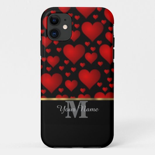 黒と赤のモノグラム愛ハートパターン Case-Mate iPhoneケース (裏面)