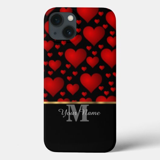 黒と赤のモノグラム愛ハートパターン Case-Mate iPhoneケース (裏面)