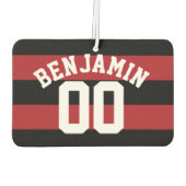 黒と赤のラグビーストライプズ名の番号 カーエアーフレッシュナー (裏面)