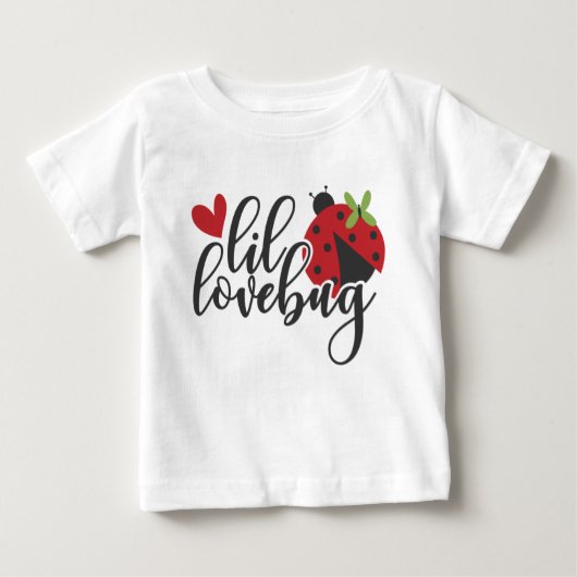 黒と赤のラディバグを持つLIL LOVEBUG ベビーTシャツ (正面)