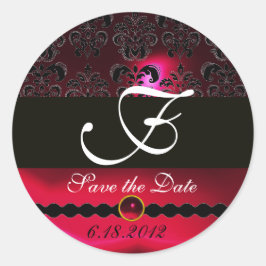 黒と赤のルビーダマスクモノグラム、バーガンディ ラウンドシール