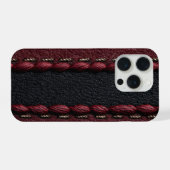 黒と赤のレザーエフェクト iPhoneケース (裏面横)