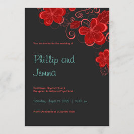 黒と赤のレトロフローラ結婚式招待状 招待状