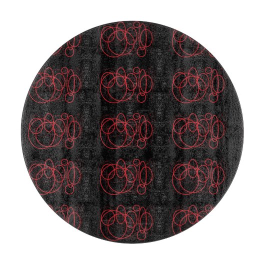 黒と赤の円のシール カッティングボード (正面)