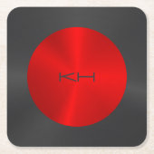 黒と赤の円メタリックルックコースター スクエアペーパーコースター (正面)