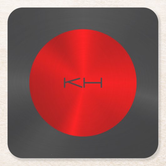 黒と赤の円メタリックルックコースター スクエアペーパーコースター (正面)