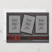 黒と赤の写真少年の卒業発表 招待状 (正面)