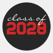 黒と赤の卒業クラシック丸型ステッカー ラウンドシール (正面)