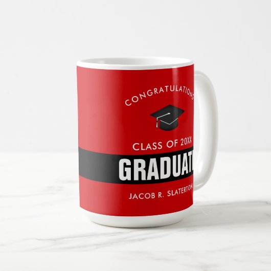 黒と赤の卒業式コーパーソナライズされたヒーマグ コーヒーマグカップ (正面右)