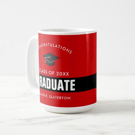 黒と赤の卒業式コーパーソナライズされたヒーマグ コーヒーマグカップ (正面左)