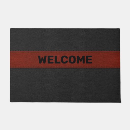 黒と赤の古いヴィンテージレザーイメージ ドアマット (正面)