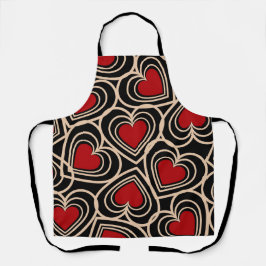 黒と赤の可愛いシンプルハート エプロン