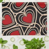 黒と赤の可愛いシンプルハート キッチンタオル (折り畳み)