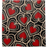 黒と赤の可愛いシンプルハート シャワーカーテン (正面)