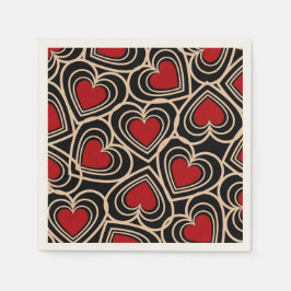 黒と赤の可愛いシンプルハート スタンダードカクテルナプキン