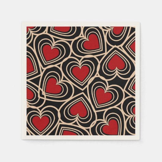黒と赤の可愛いシンプルハート スタンダードカクテルナプキン (正面)