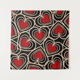 黒と赤の可愛いシンプルハート タペストリー