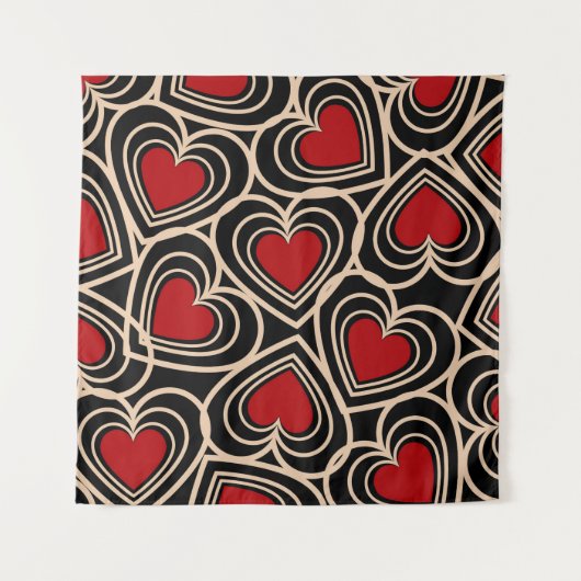 黒と赤の可愛いシンプルハート タペストリー (正面)