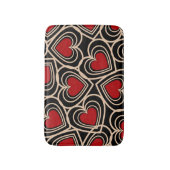 黒と赤の可愛いシンプルハート バスマット (正面縦)