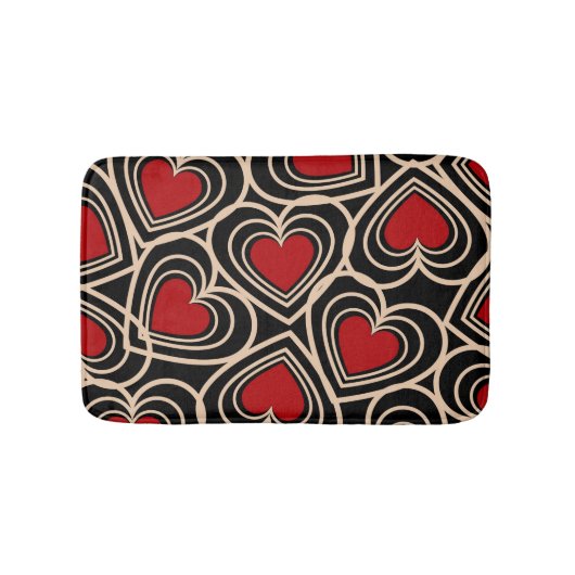 黒と赤の可愛いシンプルハート バスマット (正面)