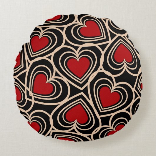 黒と赤の可愛いシンプルハート ラウンドクッション (正面)
