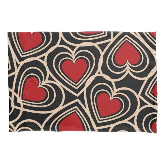 黒と赤の可愛いシンプルハート 枕カバー (正面)