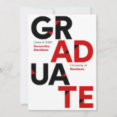 黒と赤の大はっきりした角文字卒業 招待状 (正面)