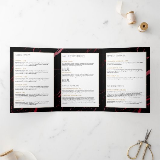 黒と赤の大理石サロンまたは製品パンフレット 三つ折りカード (内部)