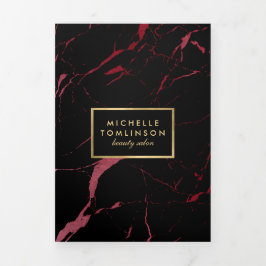 黒と赤の大理石サロンまたは製品パンフレット 三つ折りカード