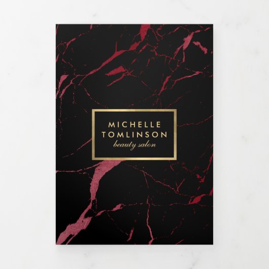 黒と赤の大理石サロンまたは製品パンフレット 三つ折りカード (カバー)