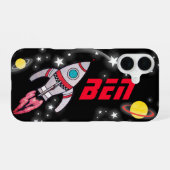 黒と赤の子供用宇宙船ロケット iPhone 16ケース (裏面横)